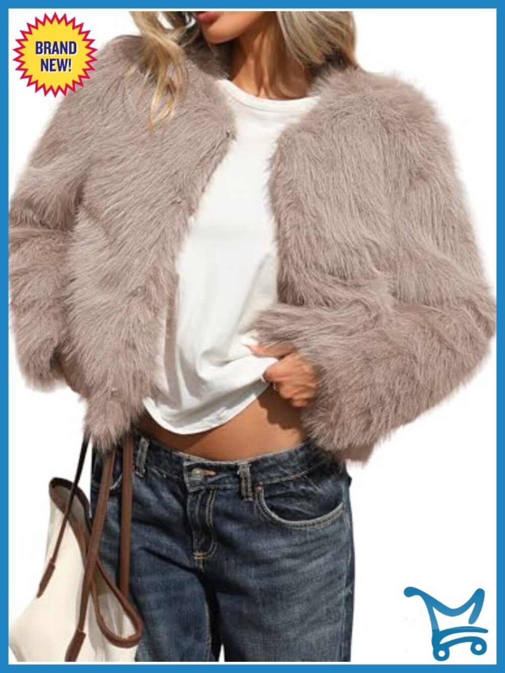 Faux Fur Cropped Coat with Hooks & Pockets Winter Jacket
